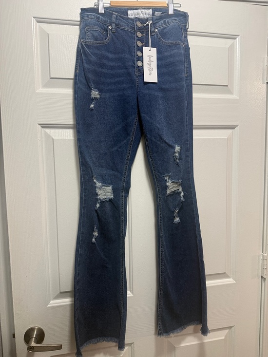 Indigo Rein Denim - Indigo Rein Dark Blue Distressed High-Rise Flare Jeans